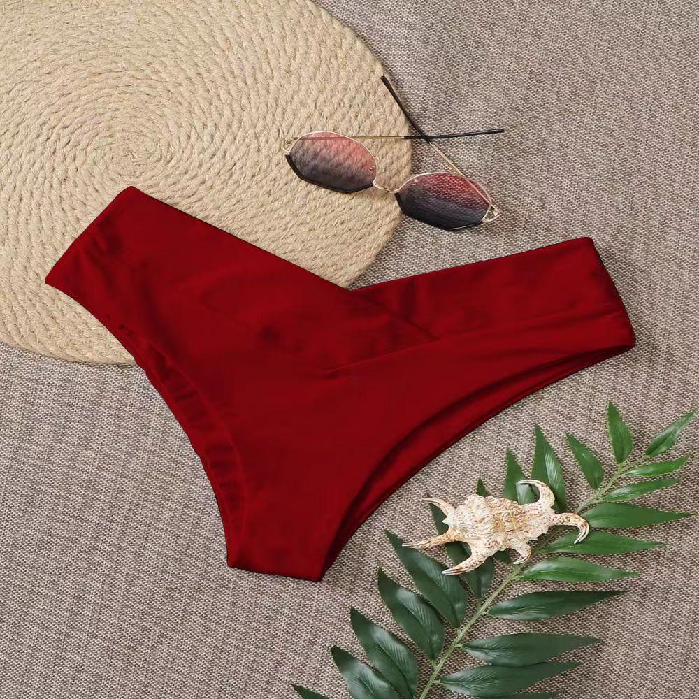 Chiloți de baie triunghiulari vintage fără cusături pentru femei - Costume de baie retro în culori uni