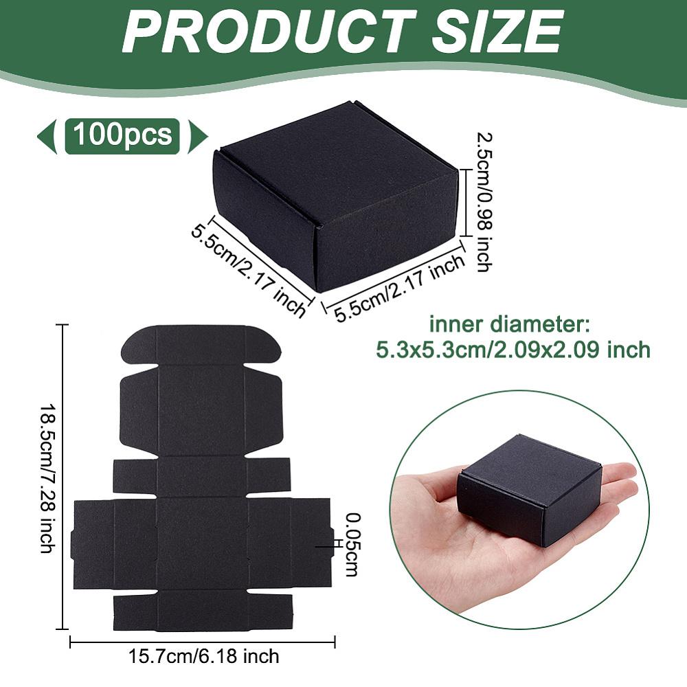 100pcs Cardboard Gift Packaging Boxes Folding Boxes for Hand-made Soap Square Black Finnished Product: 5.5x5.5x2.5cm