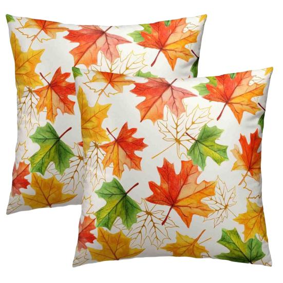2Pcs Throw Pillowcase Autumn Maple Leaf Pattern Replaceable Design Pillow Case Washable Super Soft Reusable Sofa Cushion Covers