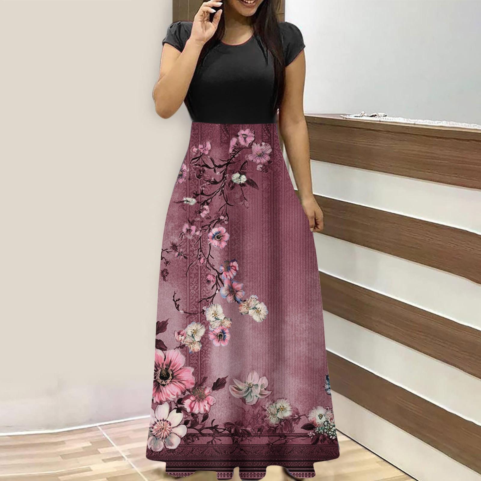 

Женская мода повседневные свободные принтованные платья с круглым вырезом и коротким рукавом длинные платья с коротким рукавом длинные платья XL