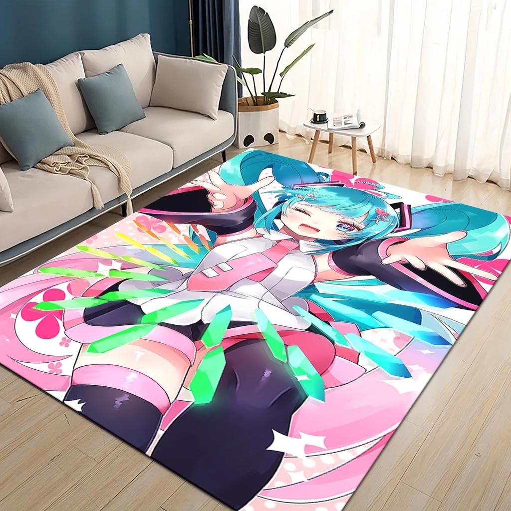 3D M-MIKUS Music VOCALOID Cartoon Girl Rug Carpet for Living Room Bedroom Home Decor,kids Play Non-slip for Sofa Doormat