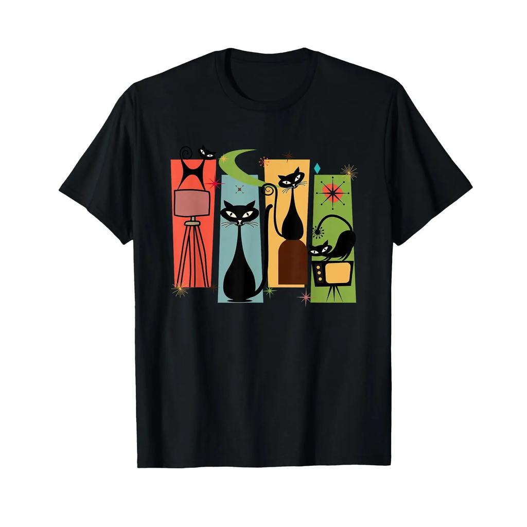 Mid Century Cat Retro Atomic Age Space Modern Midcentury 50s T Shirt Vintage Versatile Graphic Soft Streetwear Unisex