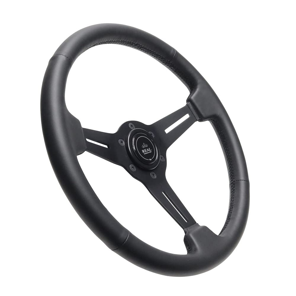 REAL Steering Wheel [REAL SPORT (Real Sport) Standard Type] All Leather (black Euro Stitching)