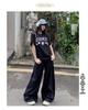 Women's Dark Blue High-Waisted Wide-Leg Jeans - 2025 Spring/Autumn Straight Loose Floor-Length Pants