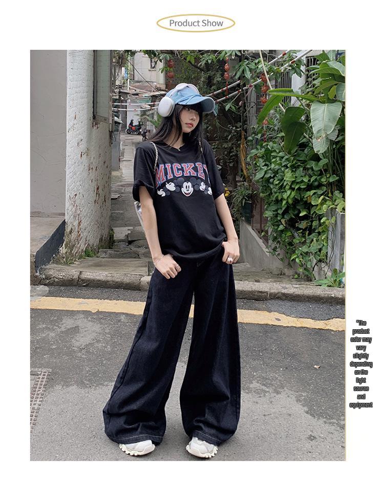 Women's Dark Blue High-Waisted Wide-Leg Jeans - 2025 Spring/Autumn Straight Loose Floor-Length Pants