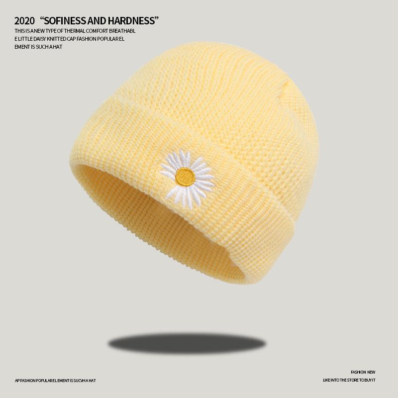 Novo Chapéu de Lã Tricotado Estilo Coreano de Inverno para Mulheres Chapéu de Proprietário Quente Baotou Chapéu para Frio Pequena Margarida Chapéu Pele de Melão Masculino Tendência