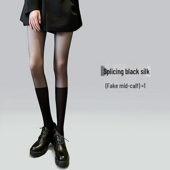 Women's Spliced Black Stockings: Spring/Autumn JK Style False Calf and Thigh Pantyhose