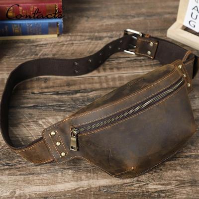 CONTACT'S Herren-Hüfttasche aus echtem Leder, Brusttasche für Männer, tragbare Telefontaschen, multifunktionale Umhängetasche