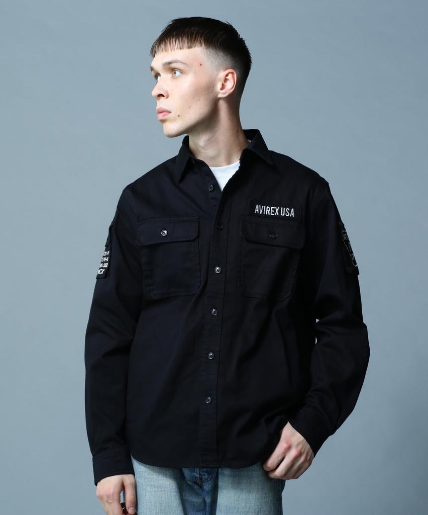 Avirex Basic Fatigue Long Sleeve Size Shirt, Men's, M, 010, Black, 783-4920001