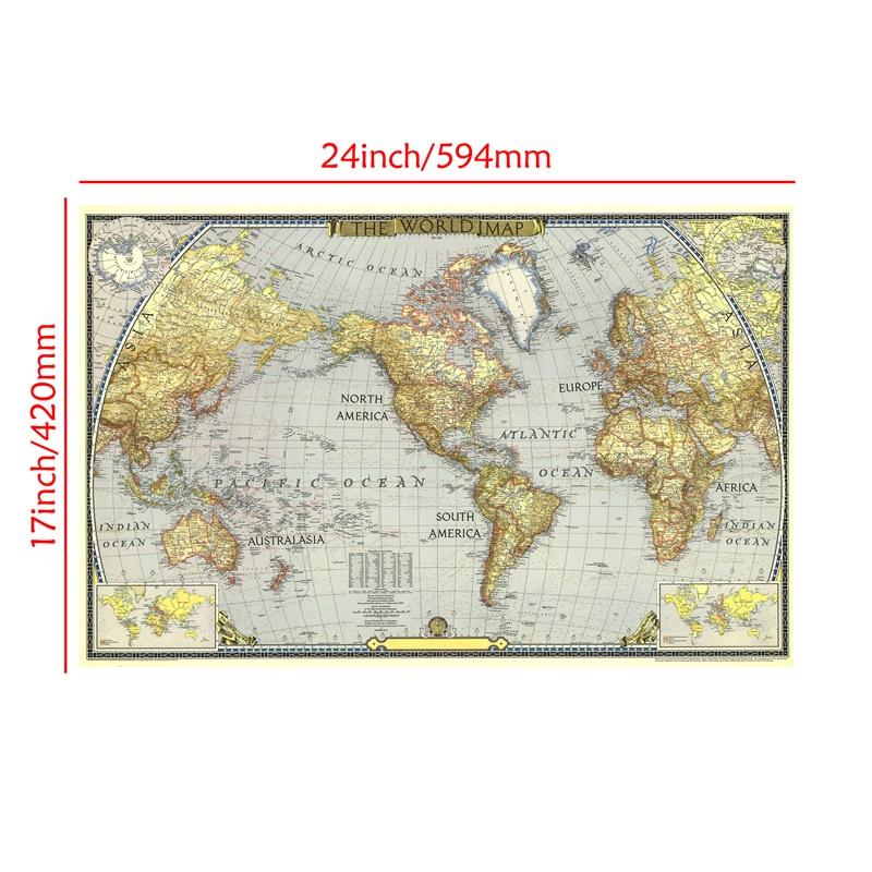 

-Карта мира (1943 год)- Постеры с картой мира, подвесные, школьные, дорожные принадлежности, подарок, образовательное настенное искусство, декор для стен 59*42cm (24*17inch)