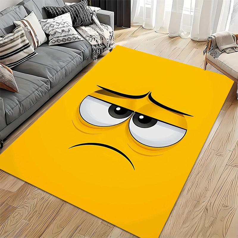 Sad Face Yellow Cartoon Carpet suitable as a non-slip mat for the living room or bedroom sofa