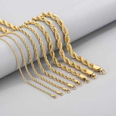 2~8mm Gold Stainless Steel Twist Chain Necklace Accessories Rock Hip-hop Color Men and Women Plain Chain