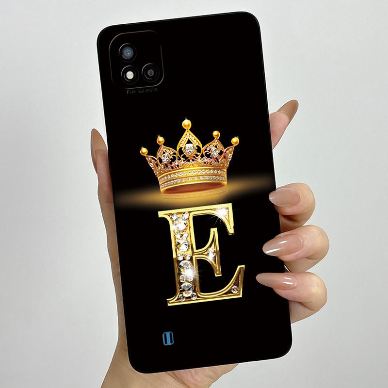 For Realme C11 2021 RMX3231 C20 Case Crown Letter Liquid Silicone Soft Phone Cases For RealmeC20 C20A Full Protection Back Cover