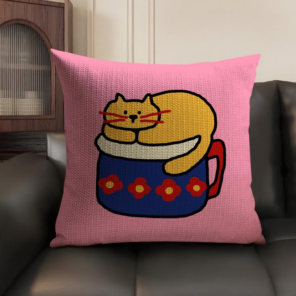 Happy Dog Cushion Cover Natural Linen Organic Fabric DoubleSided Printing Sofa Home Decor Breathable Environmentally Friendly