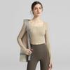Women's Long Sleeve Yoga Top with Generous Neckline and Chest Pad for Autumn & Winter Workouts