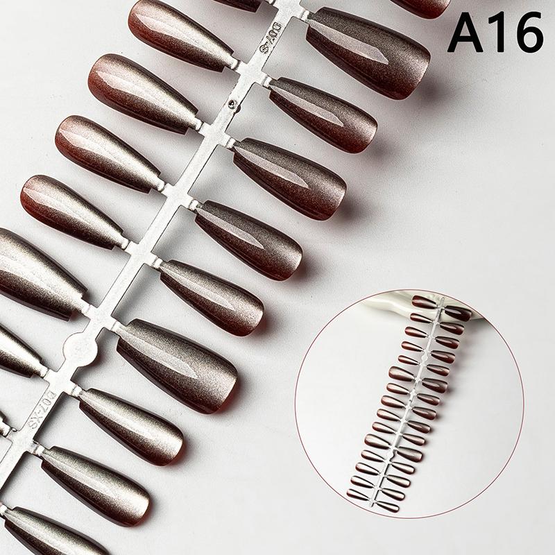 30Pcs Nails Handmade Gradient Cat'S Eye Press On Fake Nails Medium Short Nail Tips Popular Design Decoration Flower Full Cover