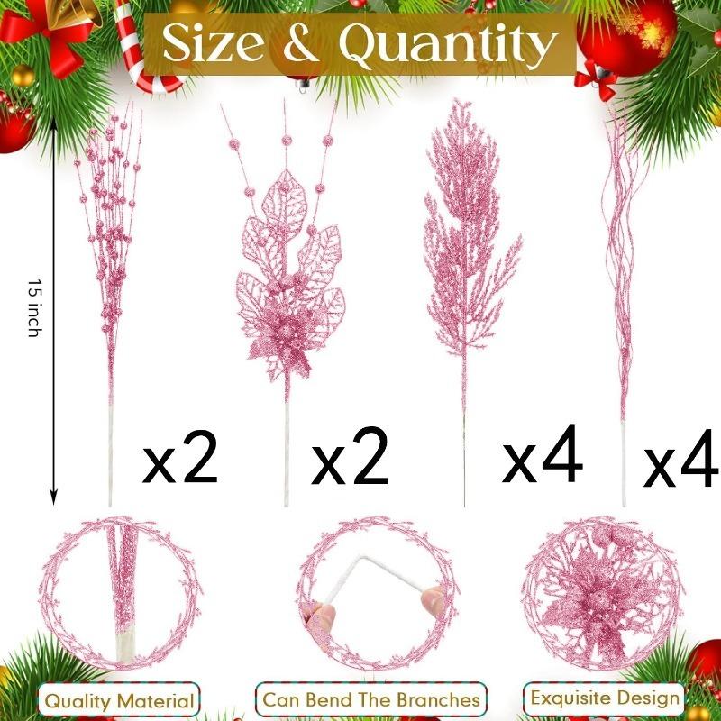 

12 шт. Розовое украшение для рождественской елки Искусственные блестящие ветки Подвеска для рождественской елки Навидад Ягодные цветы Подарок Новогодний домашний декор 12Pcs розовый