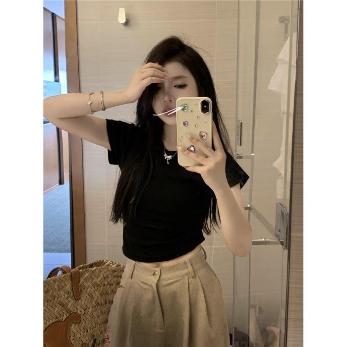 Special Spice Girl Short Sleeve T-Shirt Women's Summer New Waist Pinch Design Slim Short Crew Neck Niche Top