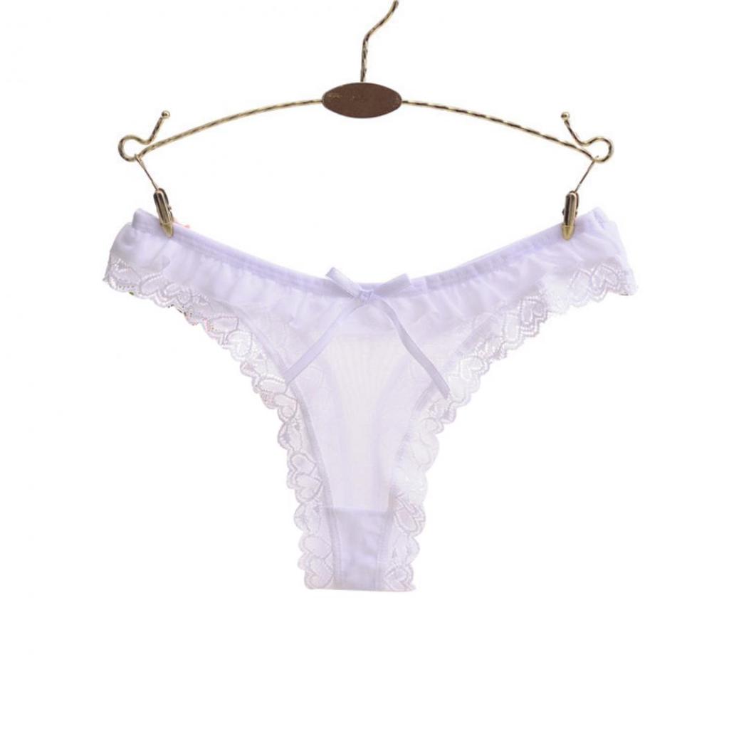 Fashion Sexy Lace Heart Pattern Bowknot Women Low Rise Brief Underwear Thong