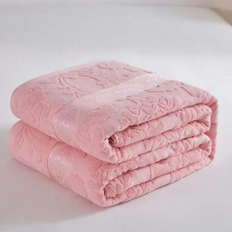 Solid 100% Cotton Jacquard Towel Blanket Simple Adult Summer Air Conditioning Sofa Cover For Office Queen King Size Bed Sheet