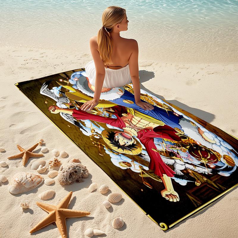 Classic Japanese element cartoon ONE PIECE Monkey D. Luffy beach towel outdoor camping vacation swimming beach towel outdoor absorbent bath towel Y5