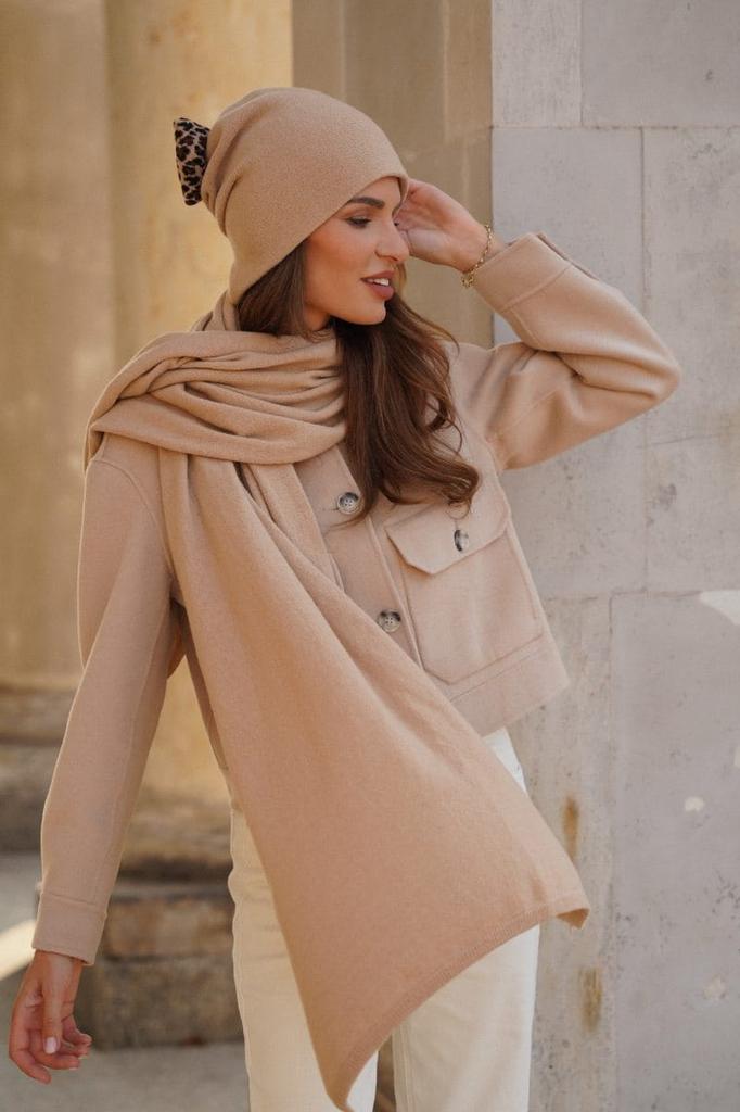 Winter Woolen Hat with Leopard Bow Camel Kamea-Kiku
