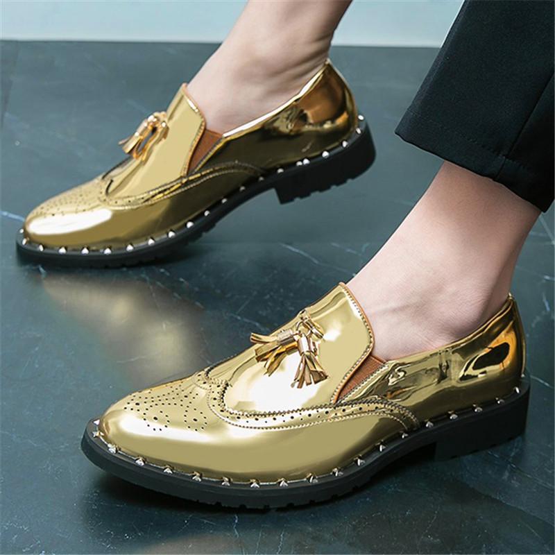 Fashion Luxury Designer Trend Gold Tassel Rivet Casual Shoes For Men Formal Wedding Dress Homecoming Footwear Zapatos Hombre