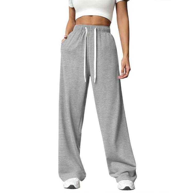 Women's Comfortable Elastic Waist Leisure Sports Wide Leg Loose Straight Pants Trousers