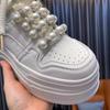 Thick-soled Autumn New Versatile Muffin Shoes Breathable Pearl Design Sense Heightened Casual Women's Board Shoes