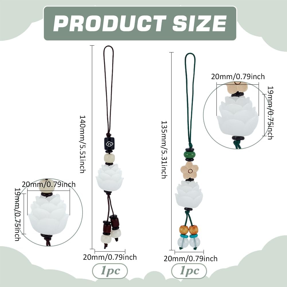 FINGERINSPIRE 2 Pcs 2 Styles Resin Lotus Flower Phone Charm 5.3x0.7inch Mobile Phone Pendant Lucky Phone Charm Cell Phone Lanyard Decoration Cell