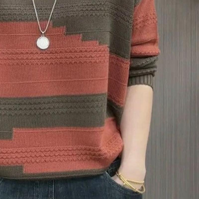 Maglione Girocollo Color Block Moda Blusa Premium Primavera Autunno Ampio Versatile Top in Maglia
