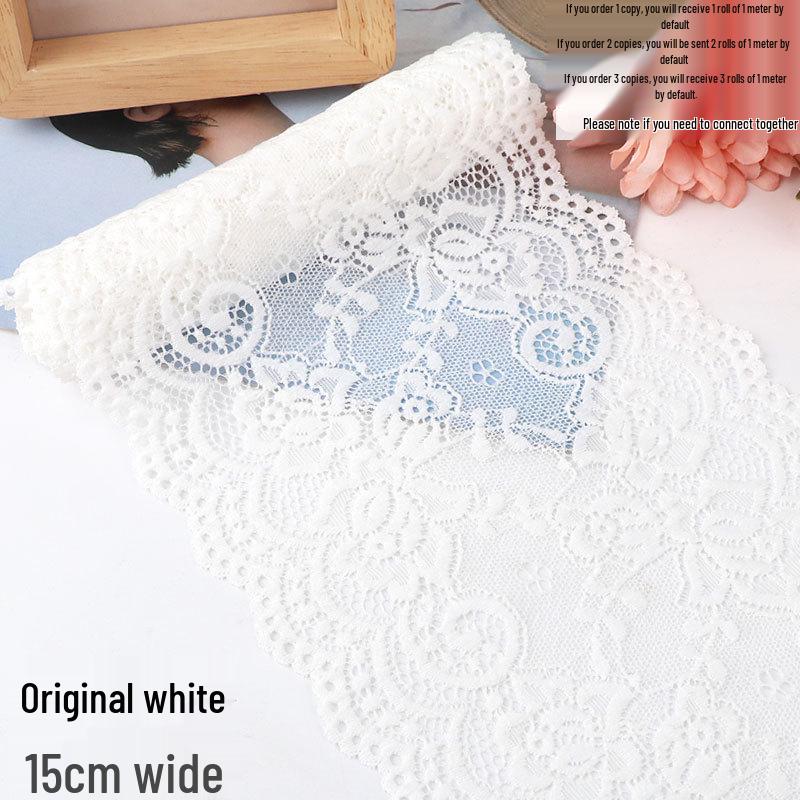 Bordo in pizzo elastico morbido largo 15 cm per decorazione di abbigliamento e gonne fai da te in bianco o nero
