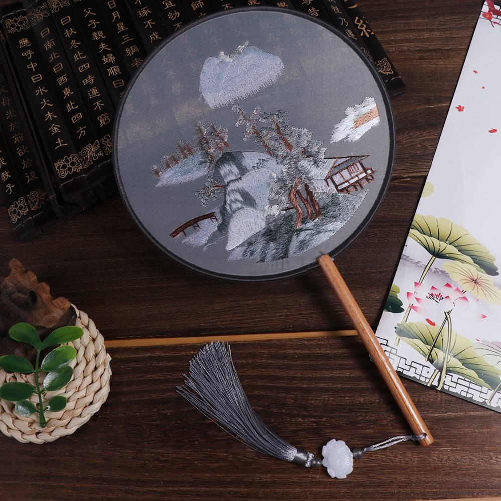 Vintage Chinese Style Chinese Style Fan Handheld Tassels Embroidery Fan Floral Pattern Translucent Silk Fan Photography Prop