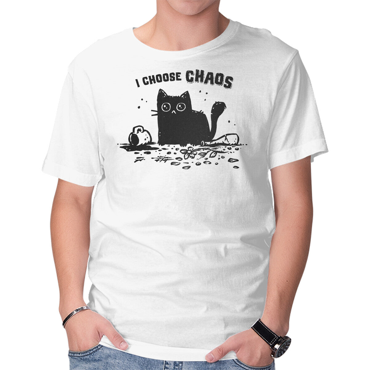 Unisex Crew Neck T-Shirt I Choose Chaos Graphic Short Sleeve Casual Tee XS