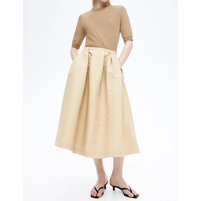 

Export Single H Family High Waist Slimming and Fashionable Elegant Fall New Arrival A- line Large Hem Minimalist Flab Hiding Casual Skirt Female Khaki M
