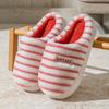 Plush cotton slippers women's autumn and winter home soft bottom non-slip plush warm couple striped plush slippers men's