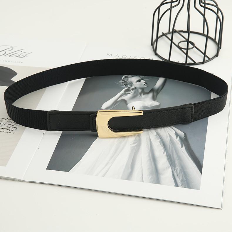 Alloy Elastic Belt Buckle Simple Press Button Black Formal Dress Waistband Fashion Commute