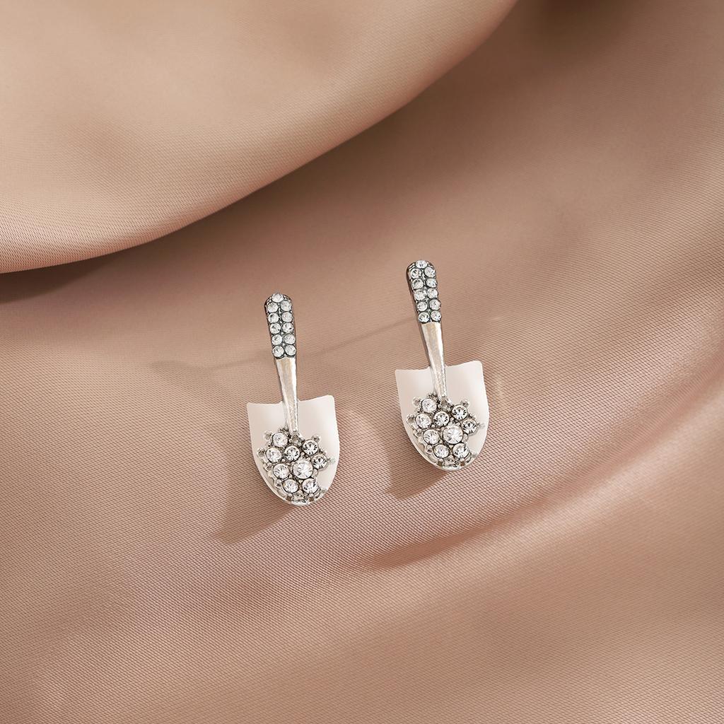 Personalized Exquisite Diamond-Encrusted Shovel Earrings, Niche Creative Design Earrings, Simple And Fashionable Stud Earrings For Women