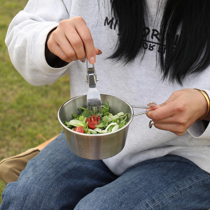 Outdoor Multi-Tool: Folding Knife, Fork, Spoon Set - Stainless Steel, Portable for Camping and Picnic