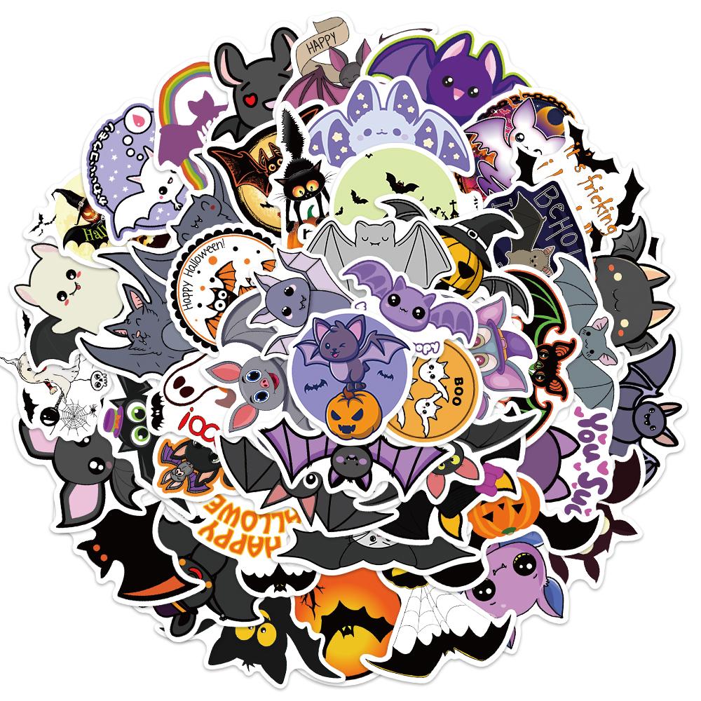 50pcs Spooky Bat Stickers Durable Halloween Decor Halloween Fun to Water Bottles, Laptops, Notebooks, Phones & More