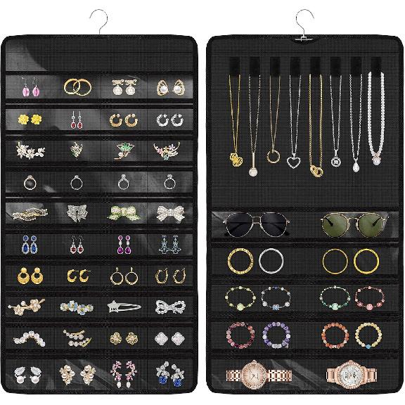 Hanging Jewelry Organizers and Storage, Double-Sided Jewelry Necklace Holder for Jewelries, Earrings, Accessories, Rings on Closet, Door, Wall