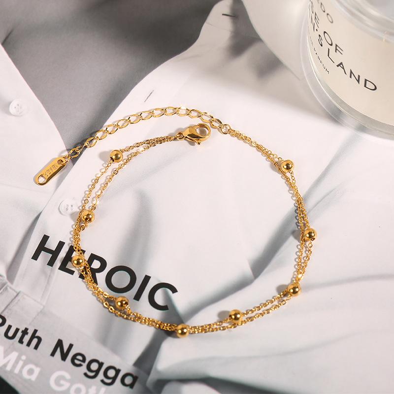 316L Stainless steel ball chain anklet Ladies simple layered thin beaded anklet Zircon wholesale