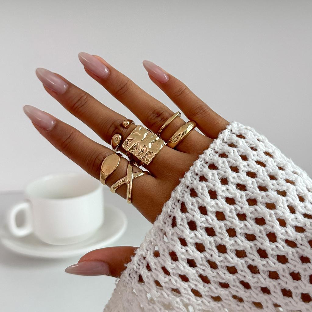 Niche Metallic Photosensitive Surface Ring Set Exaggerated Irregular Geometric Open Ring