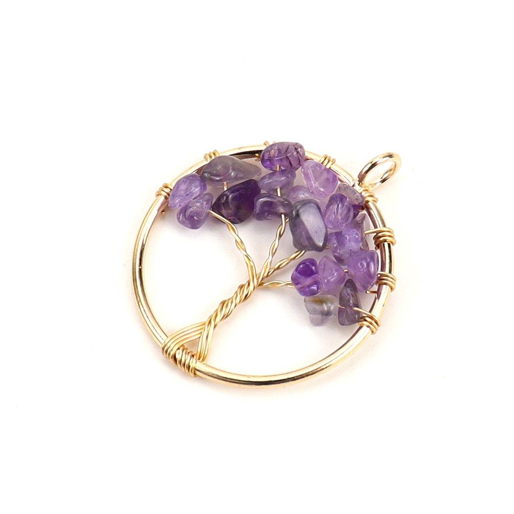 

30Mm Tree Of Life Natural Crystal Agate Colorful Tree, Fortune Tree Necklace Gravel Winding Silk Pendant Ornament N162