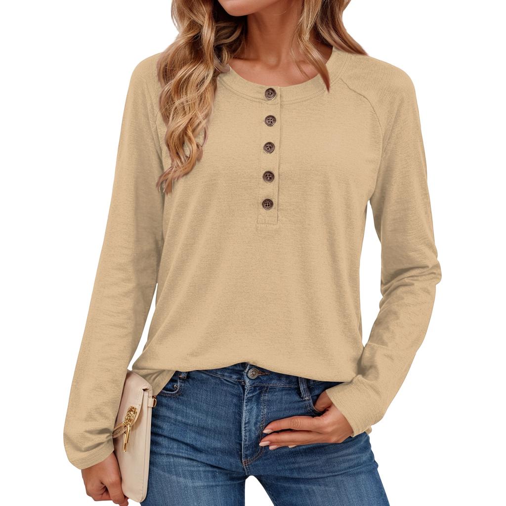 Women's Stylish Solid-color Round-neck Long-sleeved Top