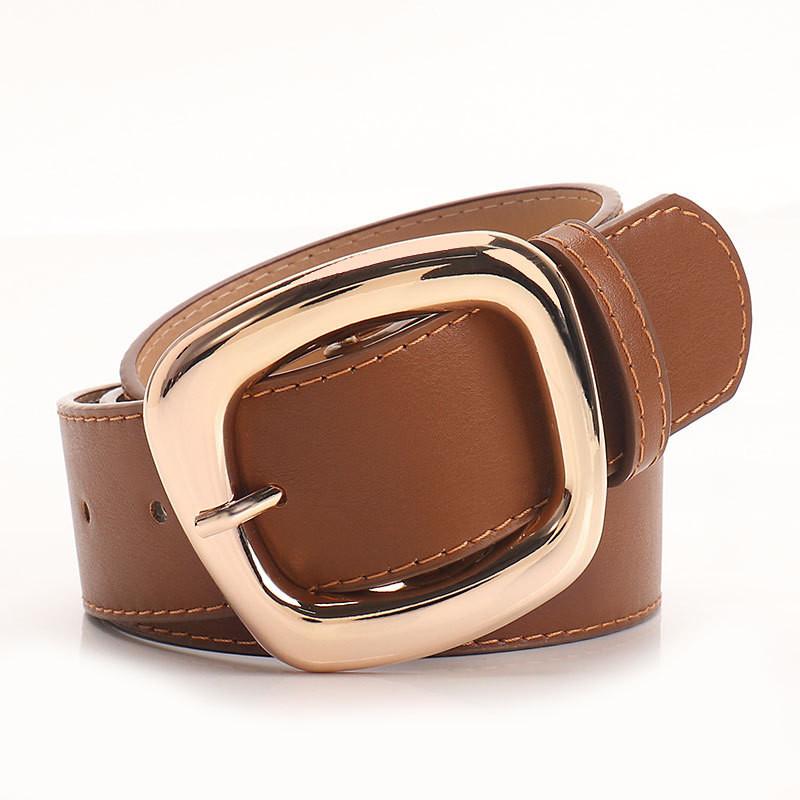 Womens Trapezoid Buckle Leather Belt With Alloy Pin Closure For Casual And Office Wear