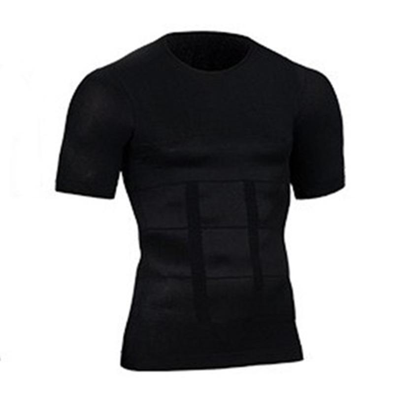 Men's Seamless Sculpting Chest Binder & Waist Trainer with Back Support, Short Sleeve, No-Trace Design in Black or White.