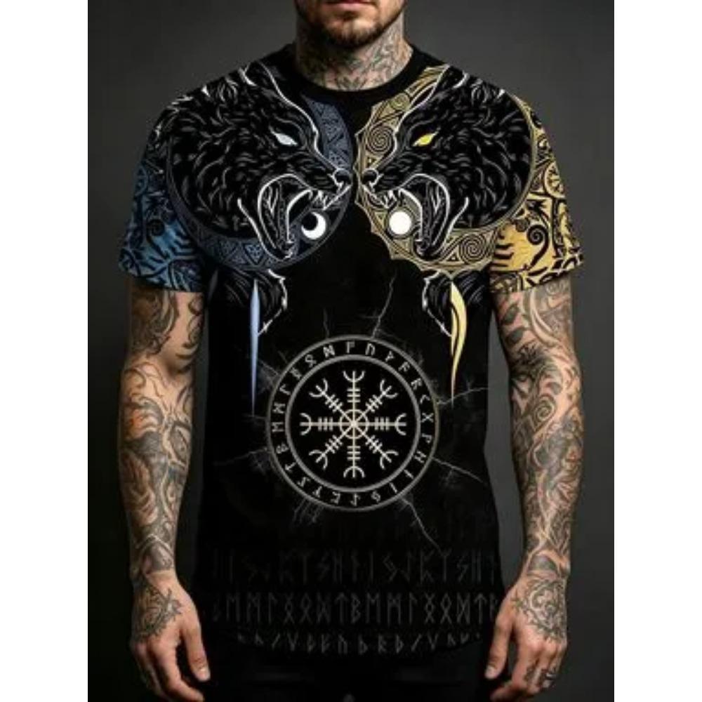Summer Fashion Comfortable Loose Large T-shirt Animal 3D Printed Casual Breathable Sports Versatile Round Neck Short Sleeved Men's T-shirt