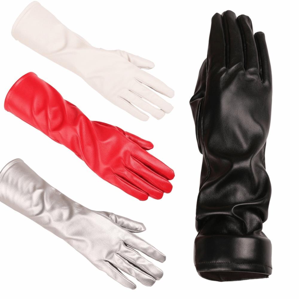 1 Pair Solid Color PU Leather Gloves Extra Long Stage Performance Gloves Driving Gloves  for Women