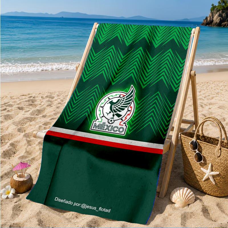 Mexico Football Crest Beach Towel, Quick-drying, Easy to Care for, Suitable for Both Fitness and Beach Vacations,Sports Essential
